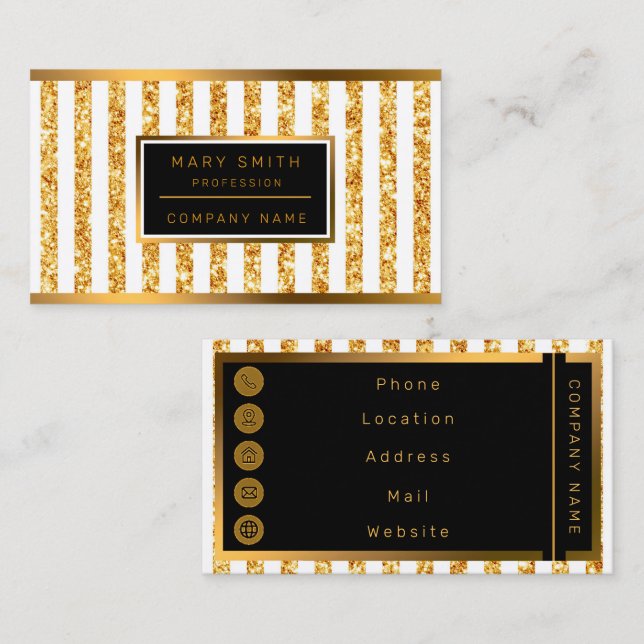 Gold Vertical Glitter Boho Stripes Collection Business Card (Front/Back)