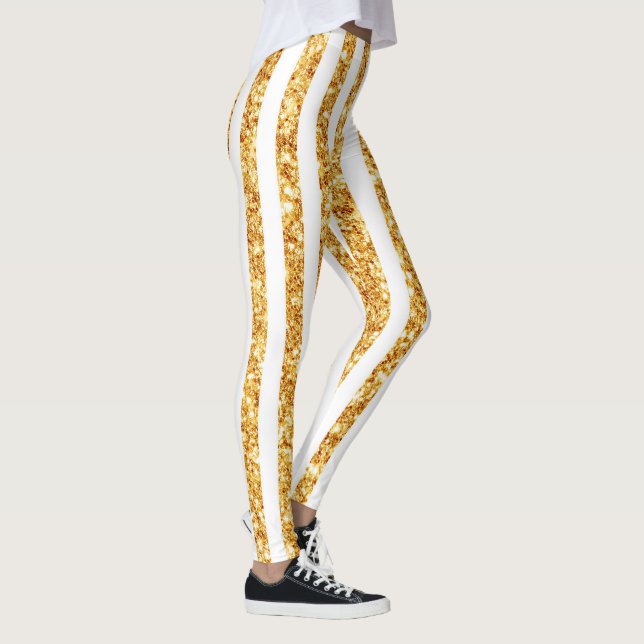 Gold Vertical Glitter Boho Stripes Collection Leggings (Right)