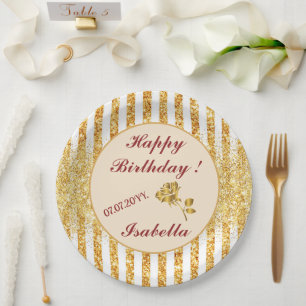 Gold Vertical Glitter Boho Stripes Collection Paper Plate