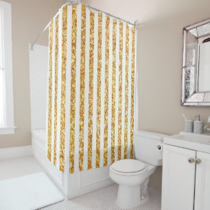 Gold Vertical Glitter Boho Stripes Collection Shower Curtain