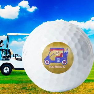 Gold & Very Blue Golf Cart Custom Monogram Name Golf Balls