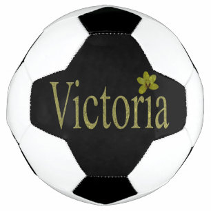 Gold Victoria Name Made With Golden Orchids, Soccer Ball