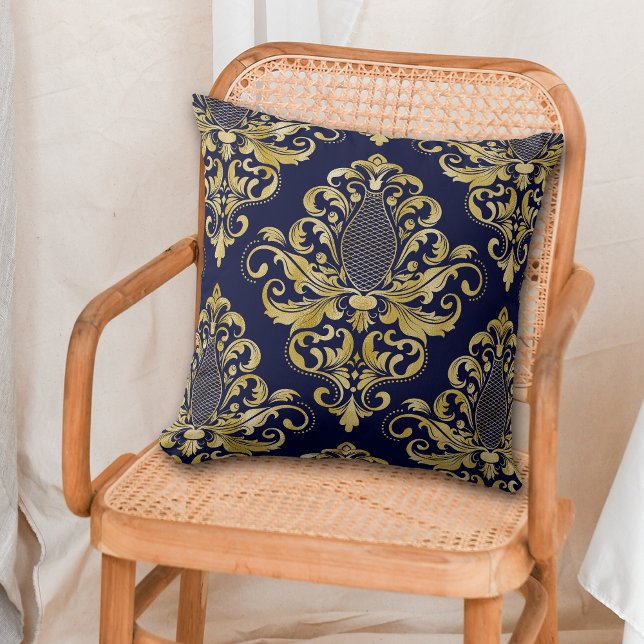 Gold Victorian Damask Pattern on Blue Cushion (Creator Uploaded)