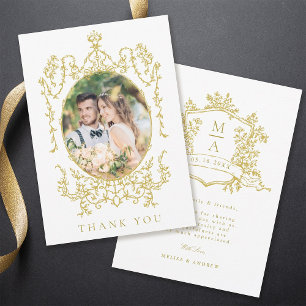 Gold Victorian Floral Frame Wedding Photo      Thank You Card