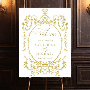 Gold Victorian Floral Frame Wedding Welcome Poster