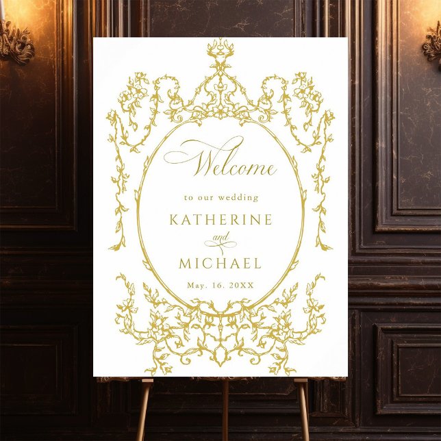 Gold Victorian Floral Frame Wedding Welcome Poster (Creator Uploaded)