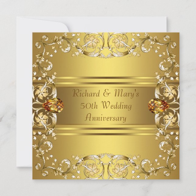 Gold Victorian Flowers Gold 50th Anniversary Invitation (Front)