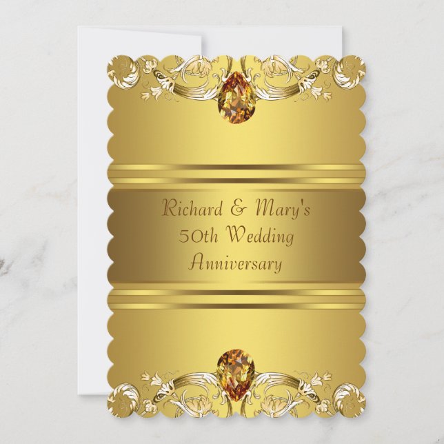 Gold Victorian Flowers Gold 50th Anniversary Invitation (Front)
