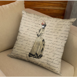 Gold Victorian Vintage Steampunk Woman Lady Cushion