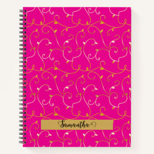 Gold Vine Leaves Abstract Floral Line Rose Pink Notebook