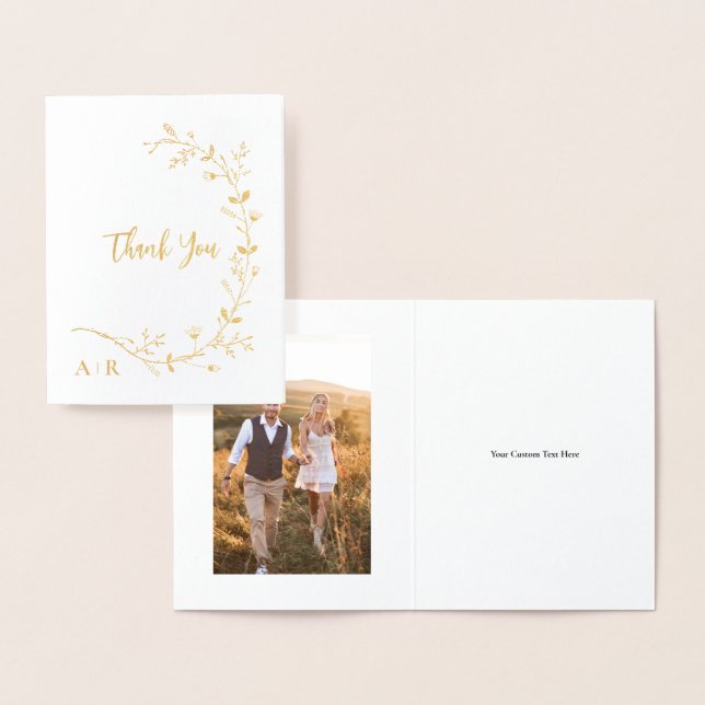 Gold Vine Scroll Wedding Thank You Card, Foil Card (Display)