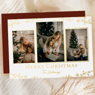 Gold Vines 3 Photo Foil Holiday Card