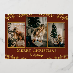 Gold Vines 3 Photo Foil Holiday Card