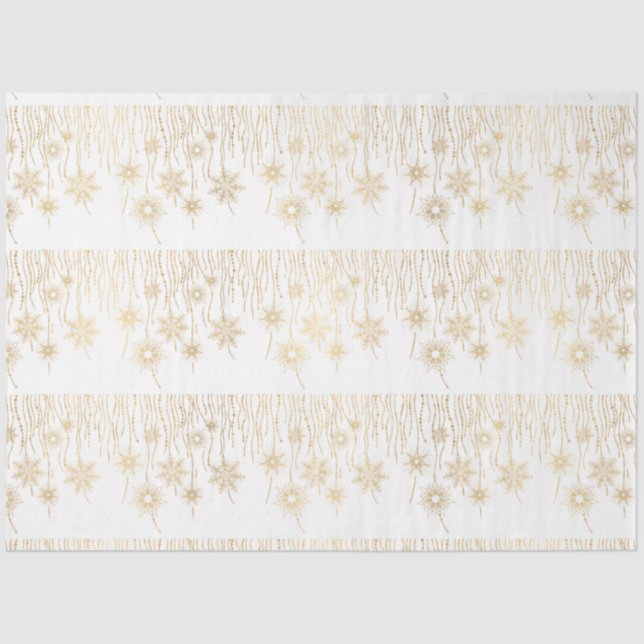 Gold Vines and Hanging Flowers White Christmas Tissue Paper (Front)