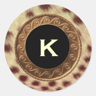 Gold Vintage and Cheetah Monogram Wedding V014 Classic Round Sticker