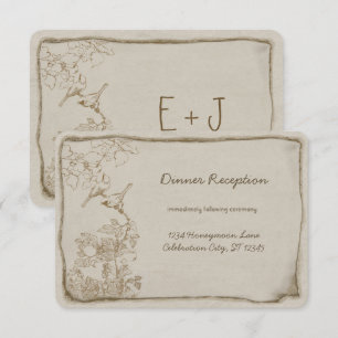 Gold Vintage Birds Aged Parchment Wedding Invite