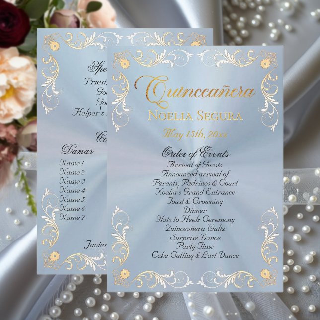 Gold Vintage Border Quinceanera - Pastel Blue Program (Creator Uploaded)