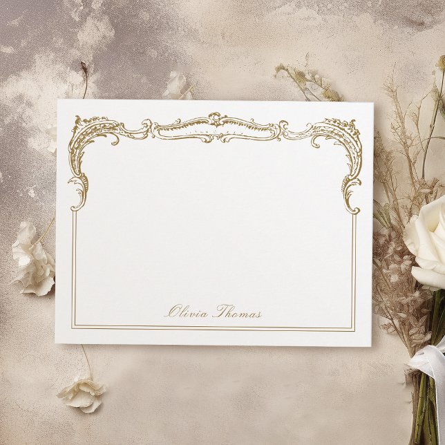 Gold Vintage Classy Script Personalised Stationery Card (Gold Vintage Classy Script Personalized Stationery Note Card)