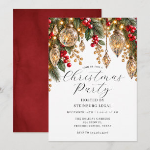 Gold Vintage Crystal Baubles Christmas Party Invitation