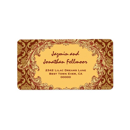 Gold Vintage Curlicue Damask S455 Address Label