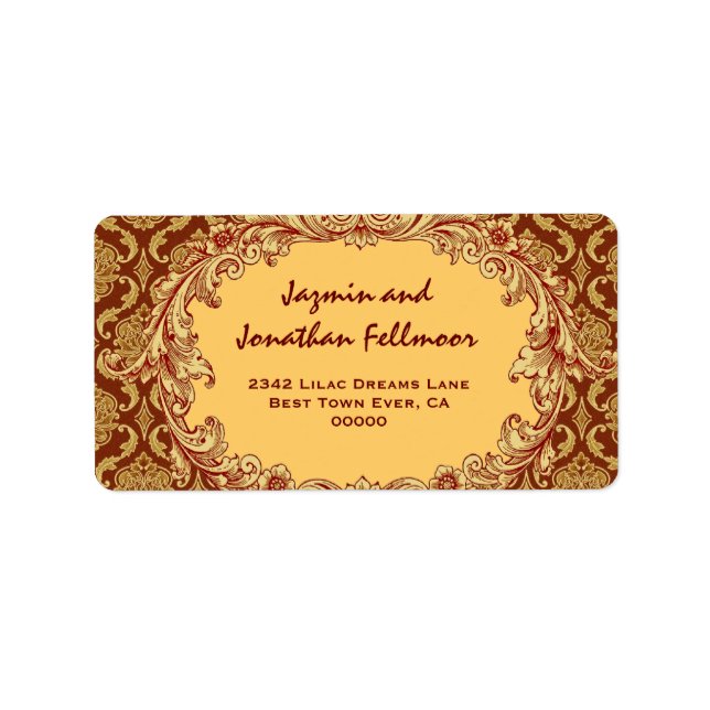 Gold Vintage Curlicue Damask S455 Label (Front)