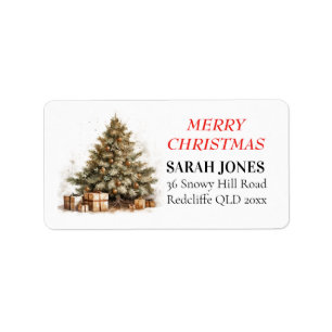 Gold  Vintage Cute Merry Christmas tree Wishes  Label