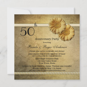 Gold Vintage Daisy Flowers Anniversary Invitation
