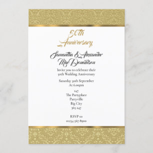 Gold vintage damask 50th wedding anniversary invitation