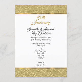 Gold vintage damask 50th wedding anniversary invitation