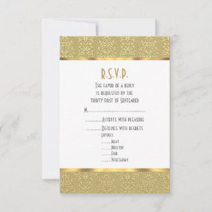 Gold vintage damask wedding RSVP card