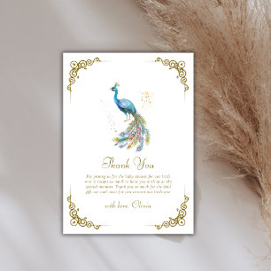 Gold Vintage Elegant Peacock Baby Shower Thank You Card