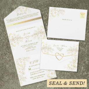 Gold Vintage Floral Wedding All In One Invitation