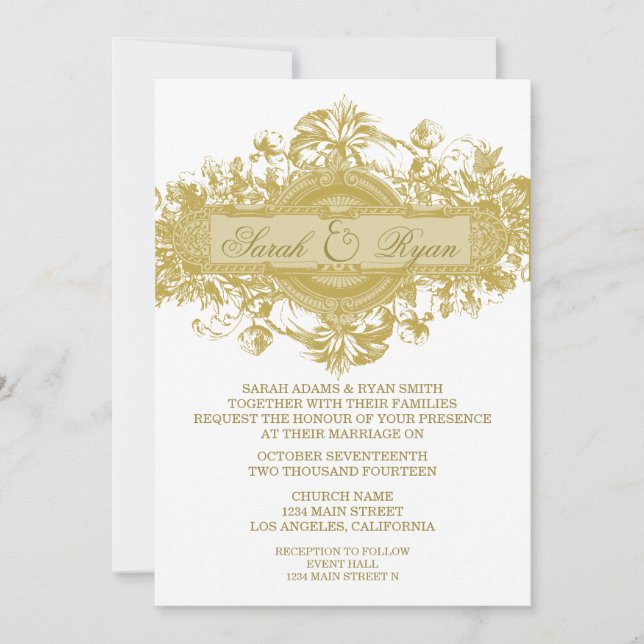 GOLD VINTAGE FLOWER WEDDING INVITATION (Front)