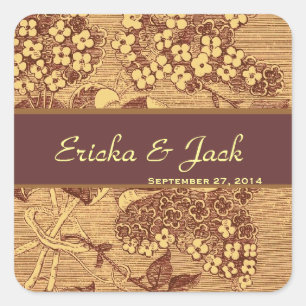 GOLD Vintage Flowers Wedding Square Sticker