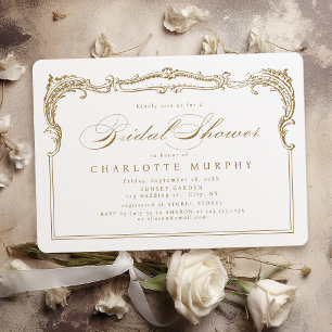 Gold Vintage Frame Classic Script Bridal Shower Invitation