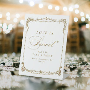 Gold Vintage Frame Classic Script Love is Sweet Pedestal Sign