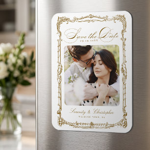 Gold Vintage Frame Classic Script Photo Wedding Magnet