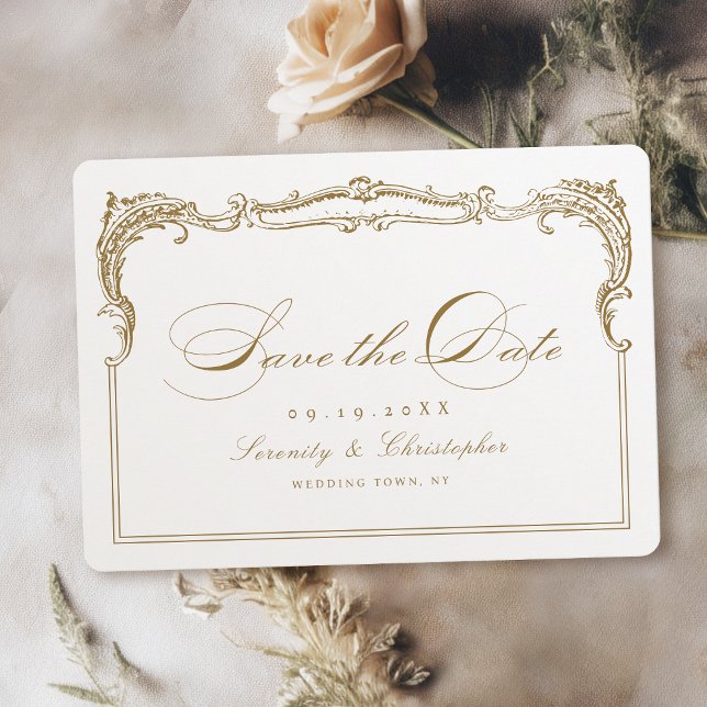 Gold Vintage Frame Classic Script Wedding Save The Date (Gold Vintage Frame Classic Script Wedding Save The Date)