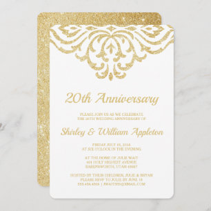 Gold Vintage Glam Elegant 20th Wedding Anniversary Invitation