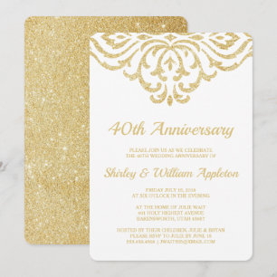 Gold Vintage Glam Elegant 40th Wedding Anniversary Invitation