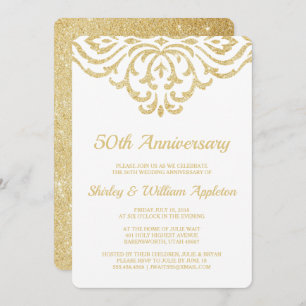 Gold Vintage Glam Elegant 50th Wedding Anniversary Invitation