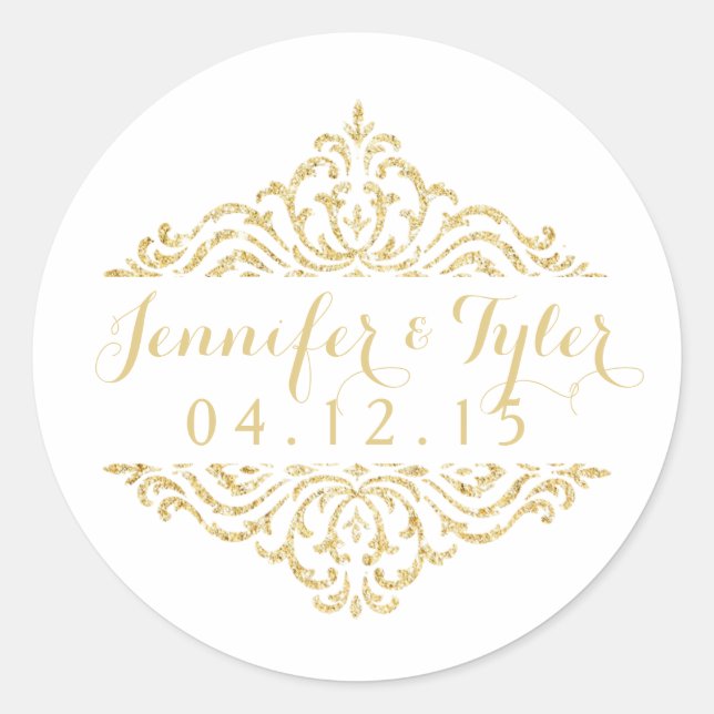 Gold Vintage Glamour Elegance Wedding Stickers (Front)