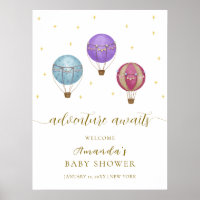 Gold Vintage Hot Air Balloon Baby Shower Welcome