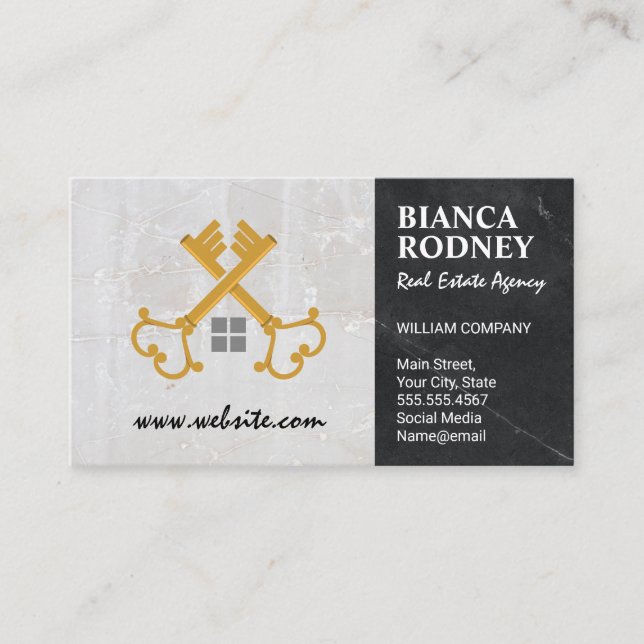 Gold Vintage Keys | Marble Business Card (Front)