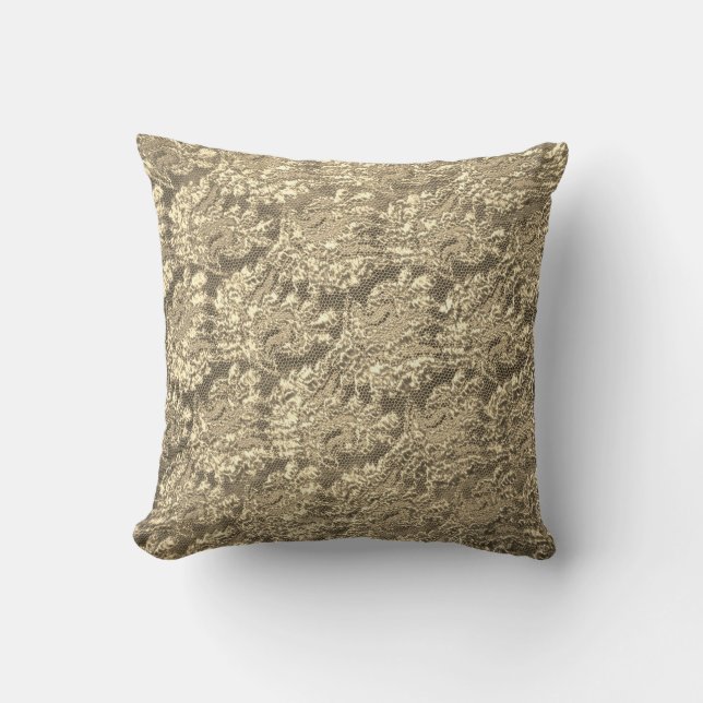 Gold  vintage lace look cushion (Front)