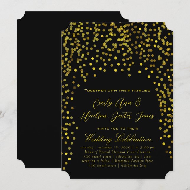Gold Vintage Modern Typography Wedding Invitation (Front/Back)
