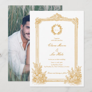 Gold Vintage Ornate Border Wedding Photo  Invitation