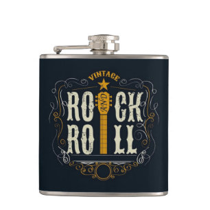 Gold Vintage Rock & Roll Logo Hip Flask