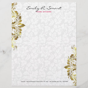 Gold Vintage Swirl On Plush White Custom Letterhead