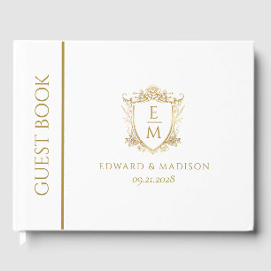 Gold Vintage Wedding Crest Monograms On Black Guest Book